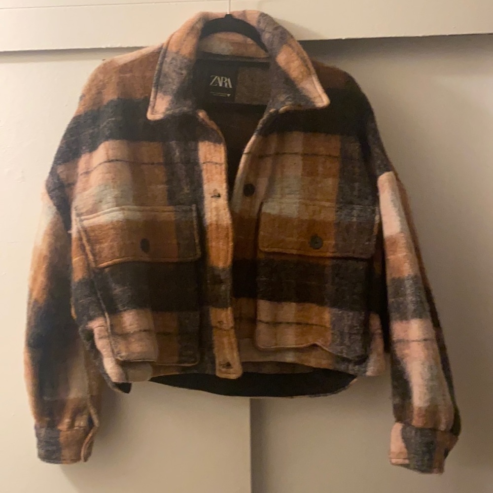Zara plaid cropped over shirt